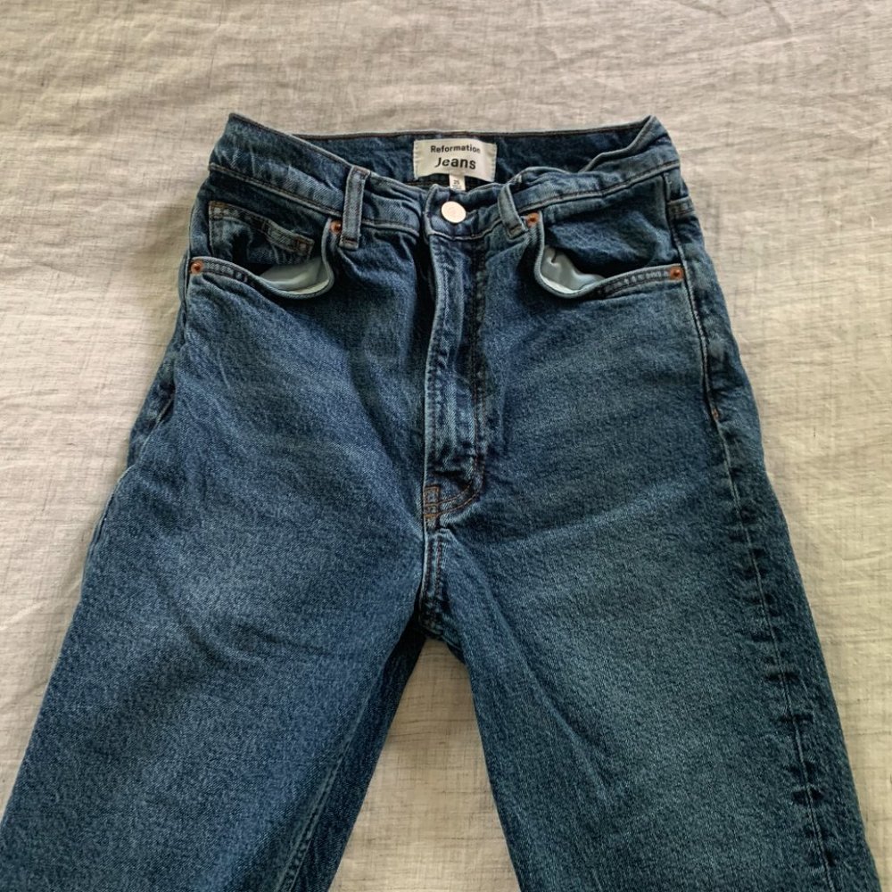 REFORMATION Liza Ultra High Rise Straight Jeans, Anguilla Color, Size 25